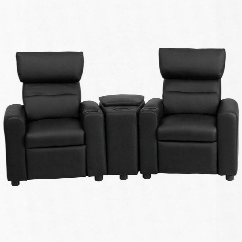 Bt-70592-bk-lea-gg Kid's Black Leather Reclining Theater Seating With Storage