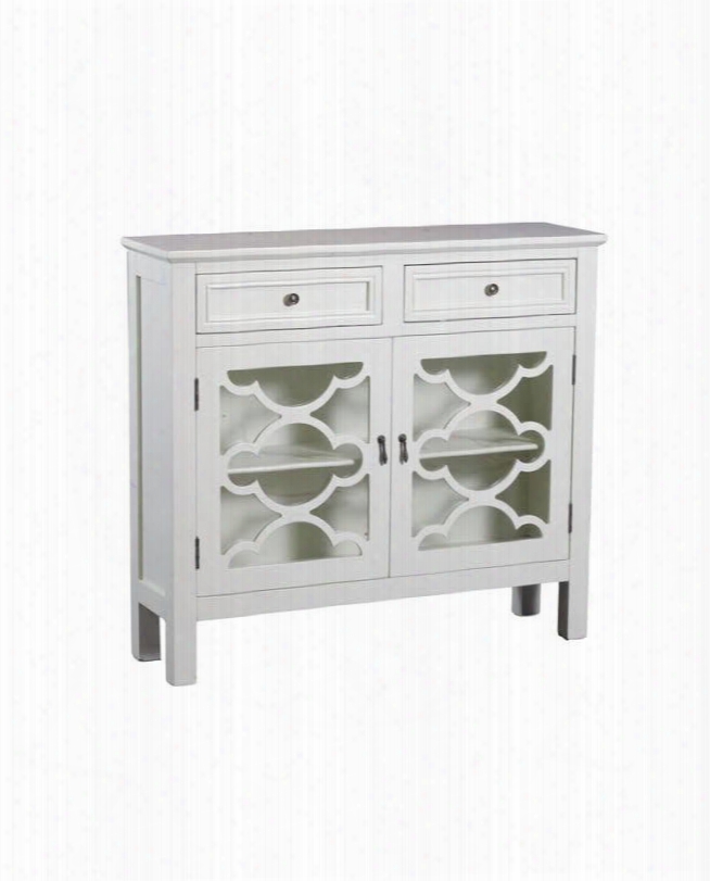 Canady Collection 15a8186w 40" Slimline Console With Two Wide Drawers Two Glass Doors With Fretwork And Interior Shelf In