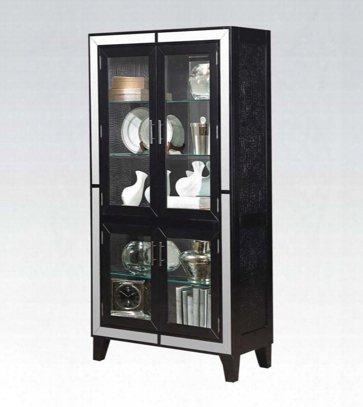 Caree Collection 90171 36&qquot; Curio Cabinet With 4 Glass Doors 5 Tier Shelves 3mm Back Mirror Single Touch Light Poplar Wood  And Basswood Veneer Materials In