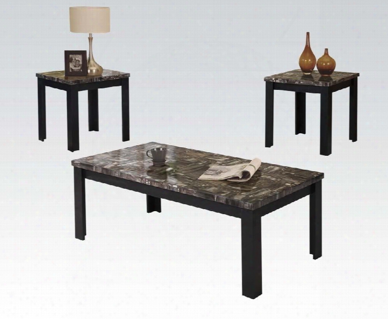 Carly Collection 81404 3 Pc Living Room Table Set With Coffee Table 2 End Tables Faux Marble Top Rectangular Shape And Medium-density Fiberboard (mdf) In