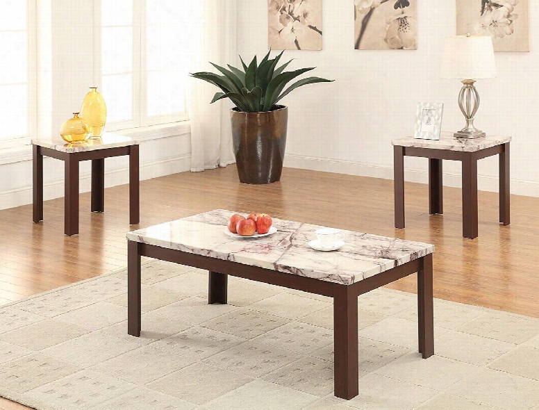 Carly Collection 82132 3 Pc Living Room Table Set Wih 2 End Tables Coffee Table Faux Marble Top And Veneer Materials In Cherry