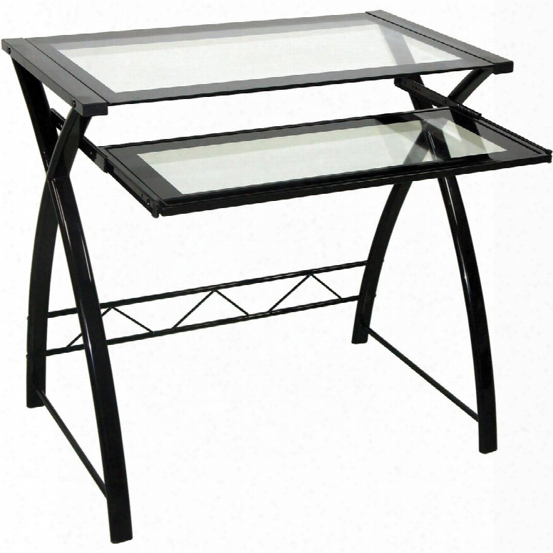 Cd8855 31" High Gloss Black Computer Desk With A Strong Steel Frame And Tempered Safety Glass