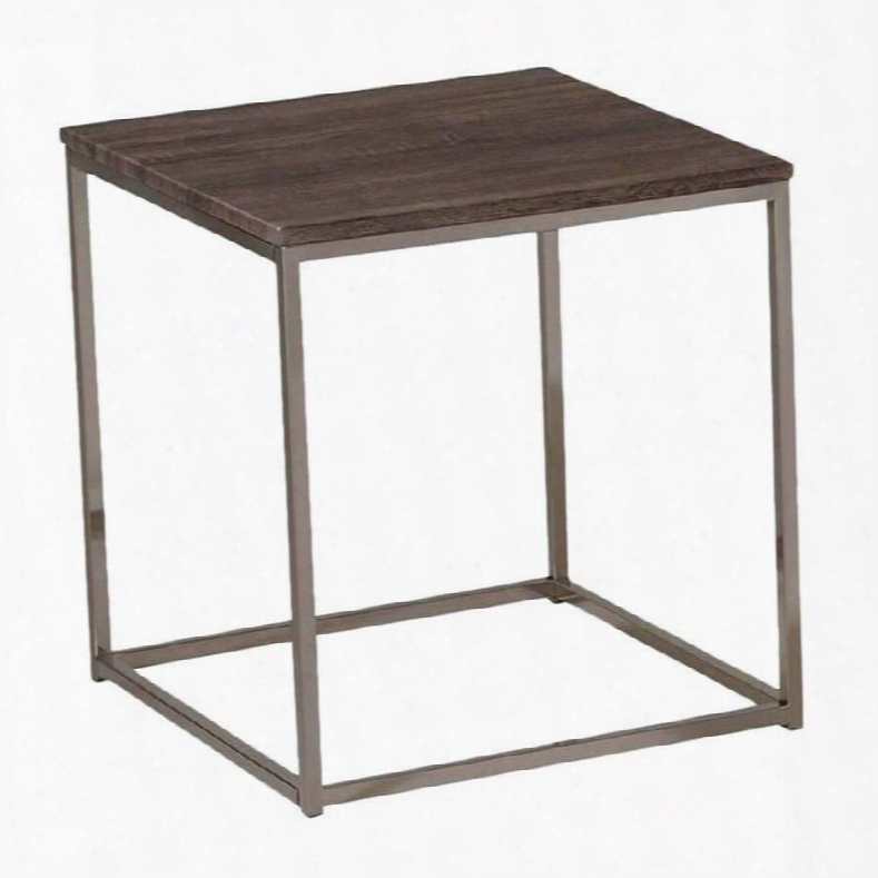 Cecil Collection 81499 22" End Table With Square Shape Pvc Veneer Top And Metal Base In Walnut And Brushed Nickel