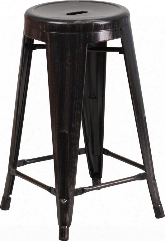 Ch-31350-24-bq-gg 24" Counter Height Bar Stool With Footrest Lightweight Design Backless Powder Coat Finish And Galvanized Steel Construction In Black