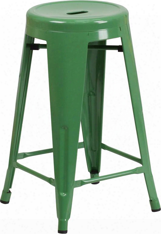 Ch-31350-24-gn-gg 24" Counter Height Bar Stool With Footrest Lightweight Design Backless Powder Coat Finish  And Galvanized Steel Construction In