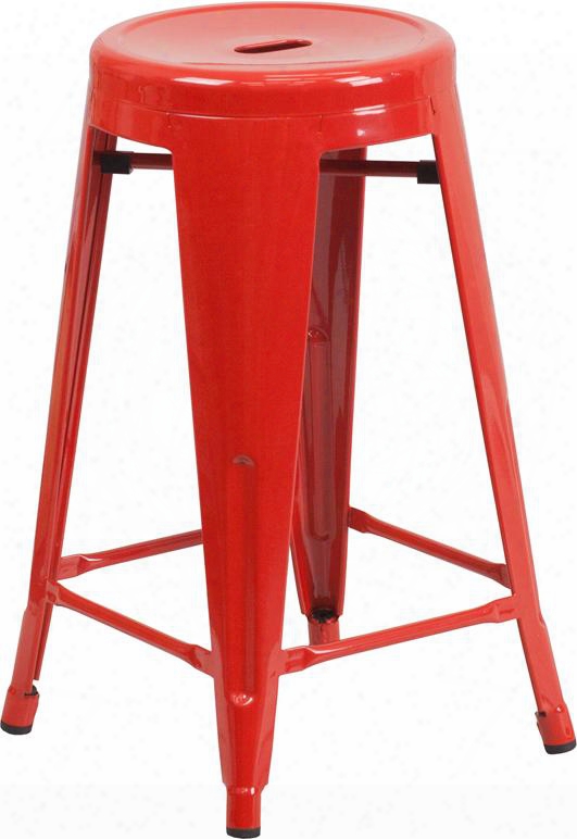 Ch-31350-24-red-gg 24" Counter Height Bar Stool With Footrest Lightweight Design Backless Powder Coat Finish And Galvanized Steel Construction In