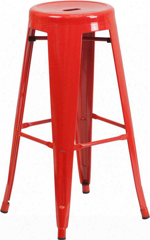 Ch-31350-30-red-gg 30" Counter Height Bar Stool With Footrest Lightweight Design Backless Powder Coat Finish And Galvanized Steel Construction In