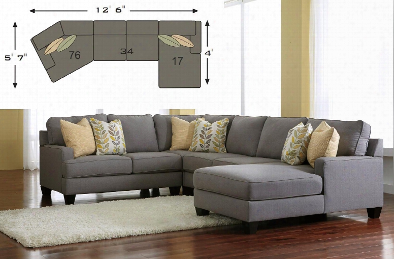 Chamberly 24302-17-34-76 3-piece Sectional Sofa With Right Arm Corner Chaise Armless Loveseat Left Arm Cuddler And Pillows Included In Alloy