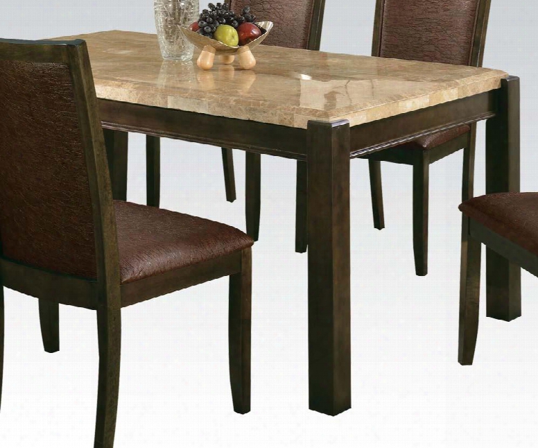 Charissa Collection 70750 64" Dining Tzble With Aegean Brown Marble Top Thick Legs And Fossil Wood Materials In Dark Walnut