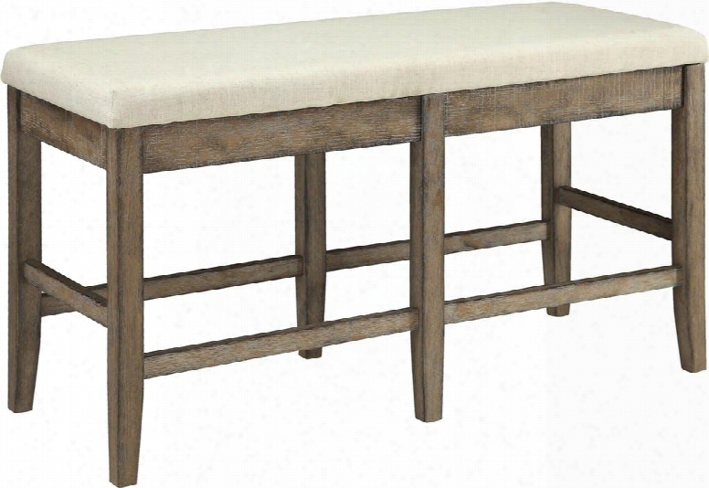 Claudia Collection 71723 47" Counter Height Bench With Tapered Legs Beige Linen Seat Cushion And Rubberwood Construction In Salvage Brown