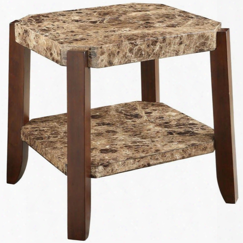 Dacia Collection 82126 24" End Table With Faux Marble Top Bottom Shelf Tapered Legs Square Shape And Veneer Materials In Brown