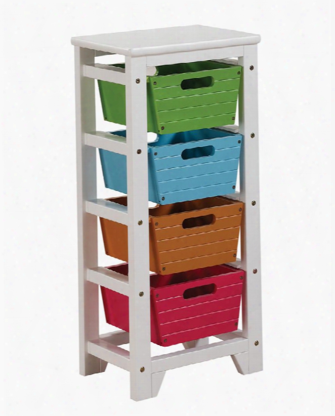 Darvin Collection 92153 16" Storage Rack With 4 Baskets (green Blue Brown And Red) In White