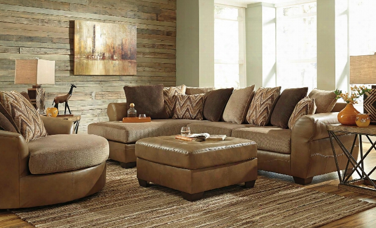 Declain 86302-08-21-16-67 3-piece Living Room Set With Sectional Sofa Oversized Accent Ottoman And Swivel Accent Chair In Sand