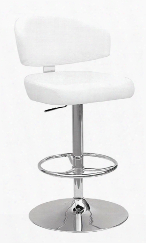 Deka Collection 96258 26" - 35" Adjustable Stool With Swivel Seat With Gas Lift Bentwood Seat Frame Chromed Steeel Tube And Pu Leather Upholstery In White