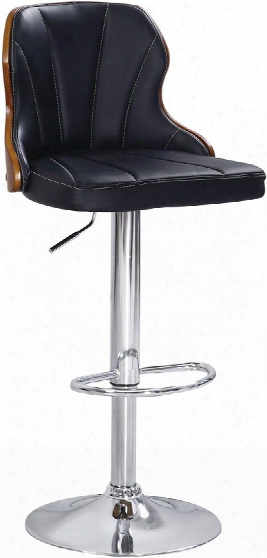 Dicky Collection 96535 Set Of 2 24" - 32" Bar Stool With Adjustable Height Chrome Base Swivel Seat Brown Wood Seat Frame And Pu Leather Upholstery In Black