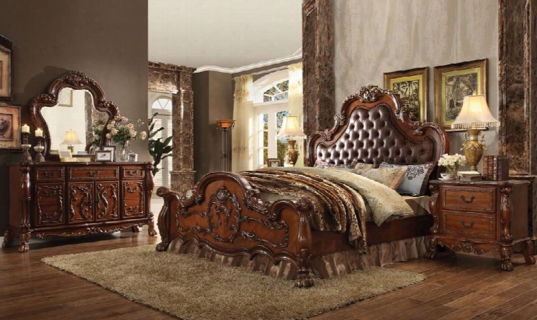 Dresden Collection 23137ekdm2n 5 Pc Bedroom Set With Eastern King Size Bed + Dresser + Mirror + 2 Nightstands In Cherry Oak