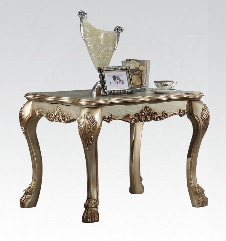 Dresden Collection 83161 28" End Table With Carved Wood Elements Cl Aw Foot Motif Solid Woods And Veneers In Gold Patina