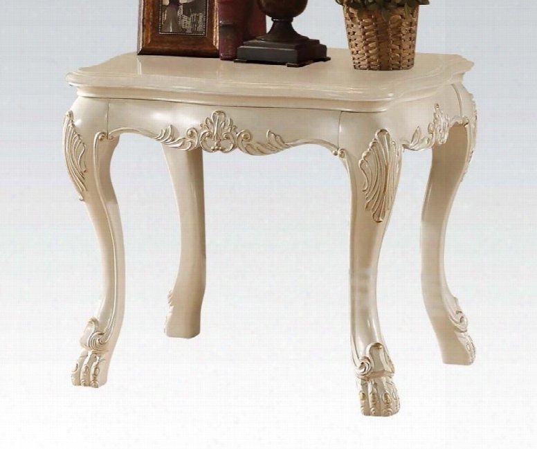 Dresden Collection 83261 28" End Table With Ball And Claw Feeet Carved Apron And Wood Frame In Antique White