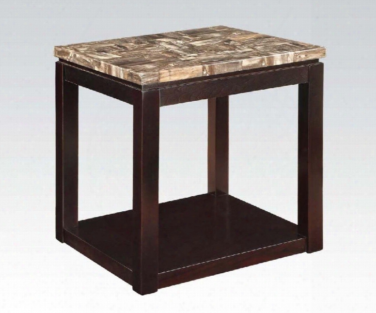 Dusty Collection 82128 22" End Table With Brown Faux Marble Top Bottom Shelf And Veneer Materialls In Espresso