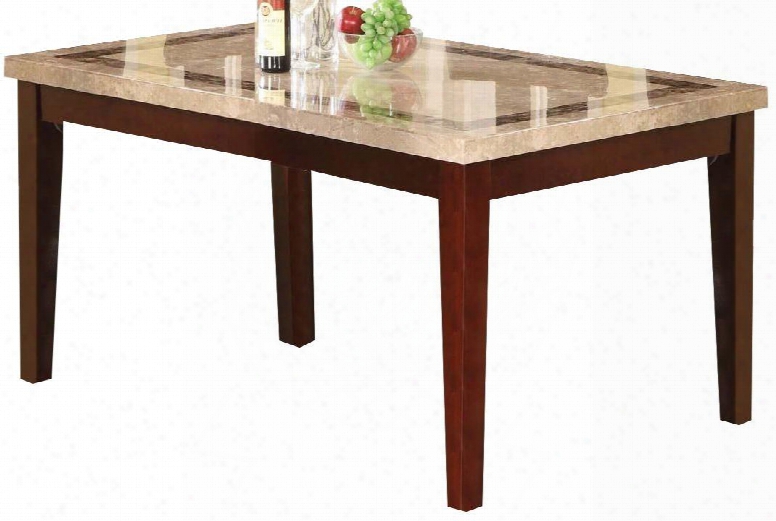 Earline Collection 70772 64" Dining Table With White Marble Top Brown Marble Trim Insert Tapered Legs And Wood Construction In Walnut