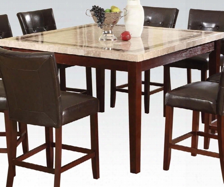 Earline Collection 70774 54" Counter Height Table With White Marble Top Brown Marble Trim Insert Tapered Legs And Wood Construction In Walnut