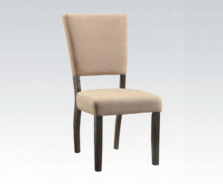 Eliana Collection 71712 Set Off 2 19" Side Chairs With Flared Back Nail Head Trim Wooden Tapered Legs Rubberwood Construction And Line Fabric Upholstery In