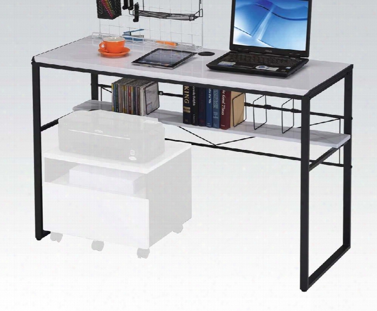 Ellis Collection 92072 47" Computer Desk With Underside Shelf Tube Metal Construction And Medium-density Fiberboard (mdf) In Black And White