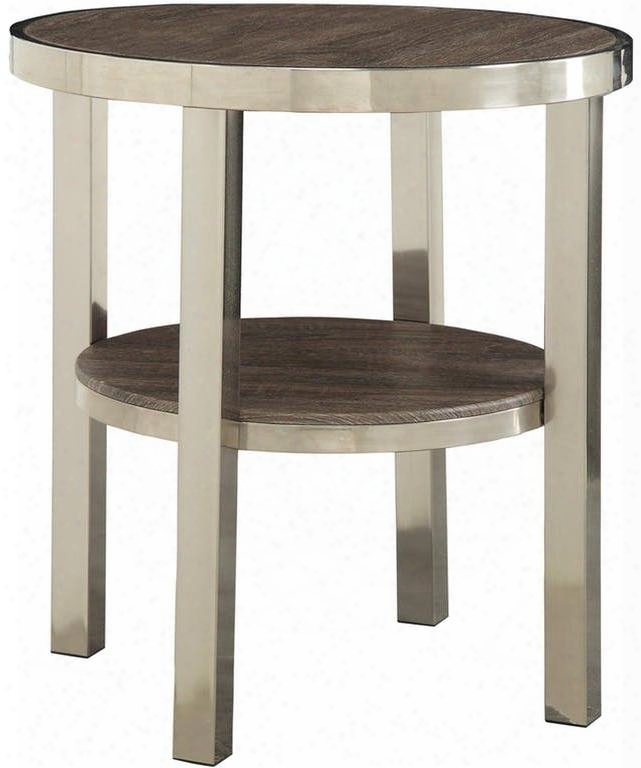 Elwyn Collection 80387 24" End Table With Round Shape Bottom Shelf Medium-density Fiberboard (mdf) Materials And Metal Frame In Walnut And Brushed Nickel