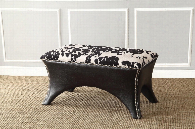 Emalyn 96370 38" Bench With Silver Nail Head Trim Pu Leather And Fabric Upholstery In Black And White