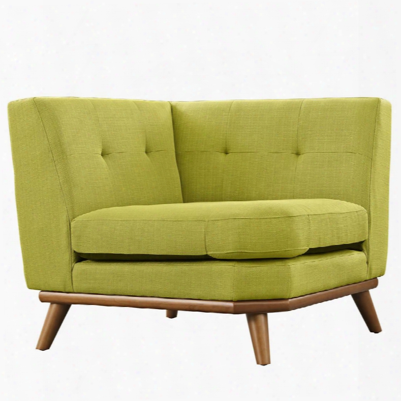 Engage Collection Eei-1796-whe 39.5" Corner Sfoa With Tufted Back Sloping Curves Cherry Stained Rubberwood Legs And Fabric Upholstery In Wheatgrass