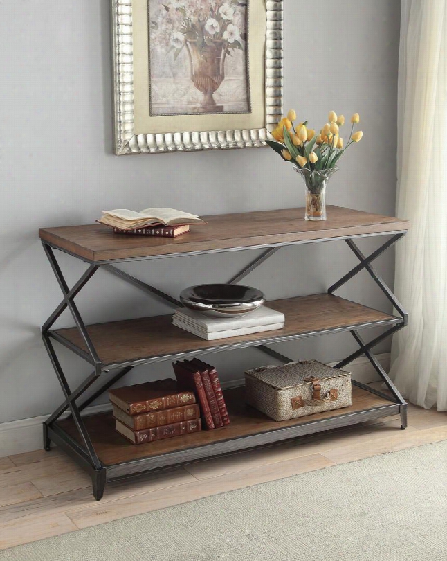 Fabio Collection 80447 48" Sofa Table Ith 2 Shelves "x" Metal Shape Medium-density Fiberboard (mdf) And Metal Construction In Oak And Antique Black