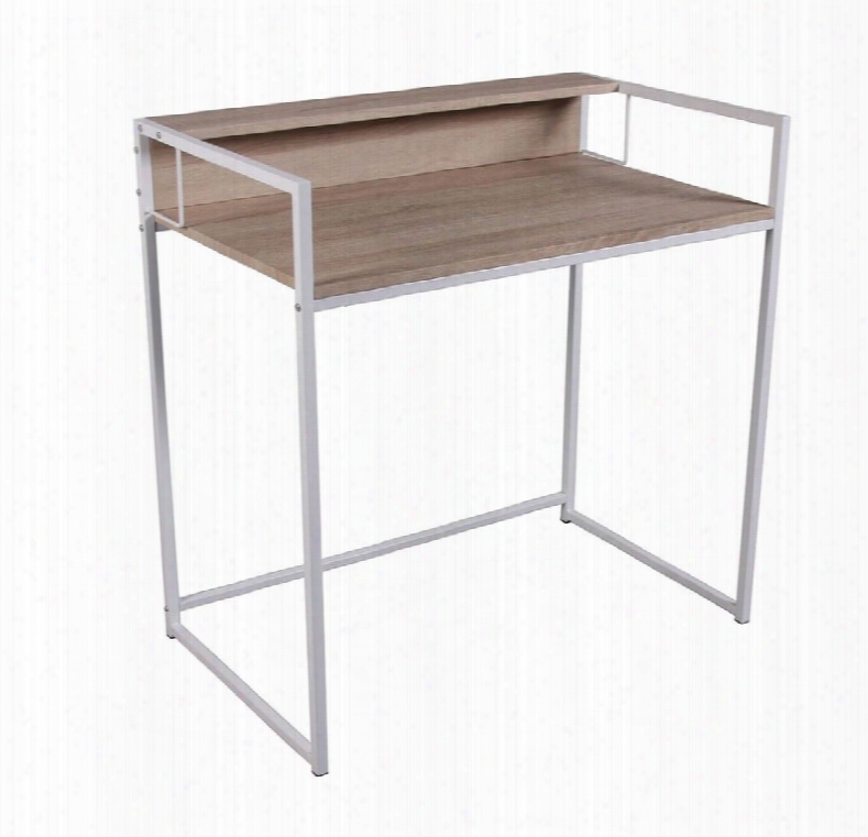 Fahd Collection 92149 33" Desk With Medium-density Fiberboard (mdf) Pvc Birch Veneers And Metal Frame In Birch And White