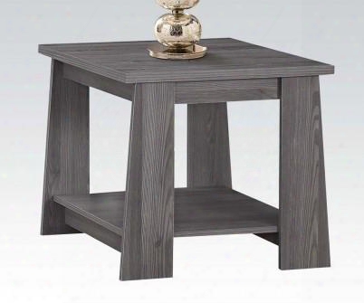 Falan 83281 24" Square End Table With Bottom Shelf Sloped Legs Paper Veneer And Distressed Look In Dark Grey