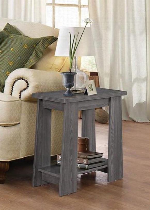 Falan 83283 24" Side Table With Bottom Shelf Sloped Legs Paper Overlay And Distressed Look In Dark Grey