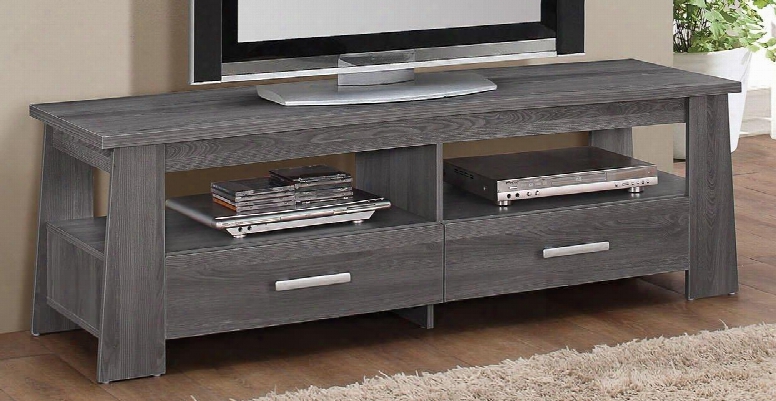 Falan Collection 91725 63" Tv Stand With 2 Drawers 2 Open Storage Compartments Wooden Sloped Leg Silver Plastic Hardware And Paper Veneer Materials In Dark