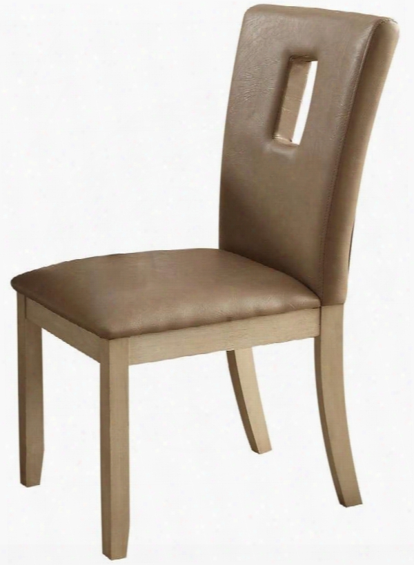 Faymoor Collection 71757 19" Set Of 2 Side Chair With Cream Bycast Pu Leather Upholstery Rectangle Cut-out Back Tapered Legs And Solid Wood Construction In