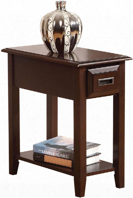 Flin Collection 80518 12" Side Table With 1 Drawer Antique Brass Hardware Bottom Shelf Rubberwood And Cherry Veneer Materials In Dark Cherry