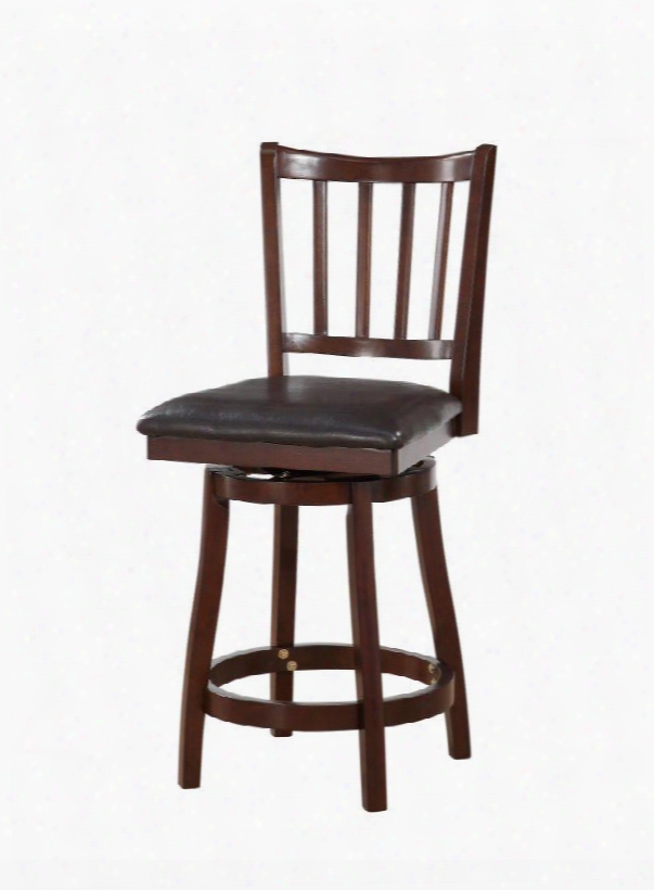 Gatewood Collection 15b8151cs 43" Counter Stool With Pu Upholstered Seat 360 Degree Swivel And Curved Vertical Wood Slat Back In Dark