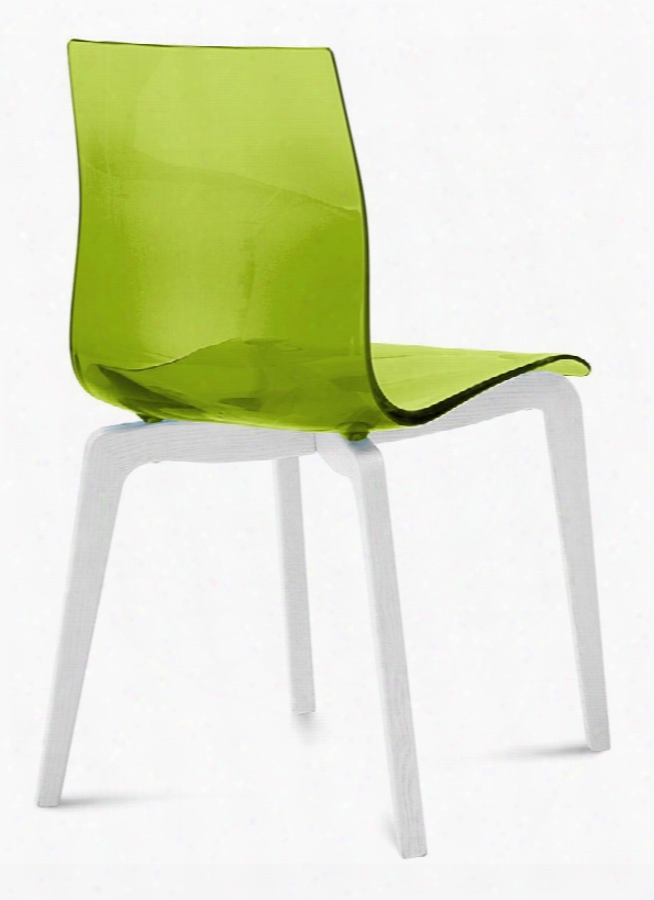 Gel.s.lsf.lbos.sve Gel Dining Room Chair With White Mat Lacquered Ashwood Frame Tapered Legs And Acryl Nitrile Styrene Shell In Transparent Green