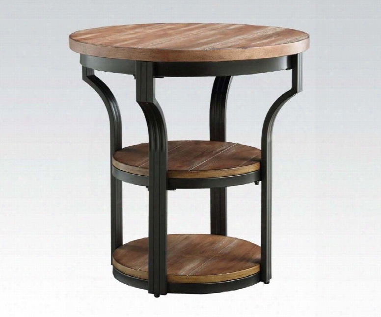 Geoff Collection 80461 24" End Table With 2 Shelves Round Shape Medium-density Fiberboard (mdf) And Metal Frame In Oak And Black