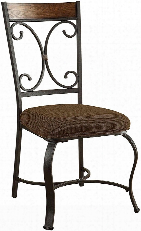 Hakesa Collection 72252 Set Of 2 19" Side Chair With Medium Brown Chenille Fabric Seat Cushion Bending Wood Insert And Metal Tube Construction In Cherry And