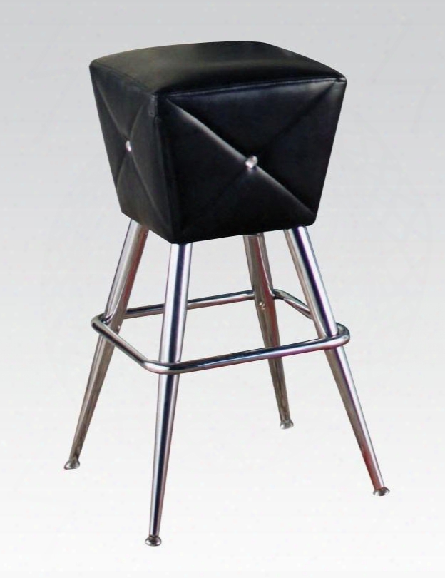 Hali Collection 70967 Set Of 2 30" Bar Stools With Chrome Tapered Legs Crystal Tufting And Pu Leather Upholstery In Black