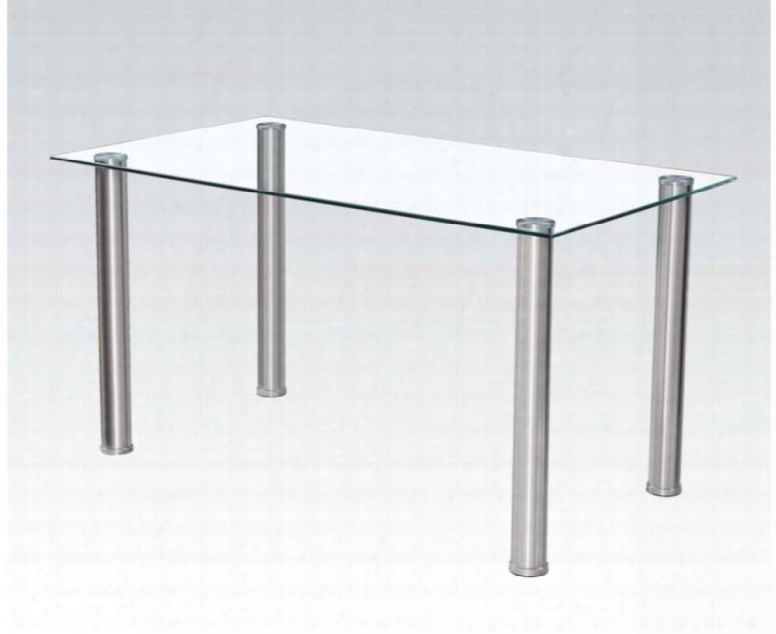 Hayden Collection 71390 55" Dining Table With 10mm Clear Tempered Glass Top Rectangular Shape And Thick Metal Legs In Chrome