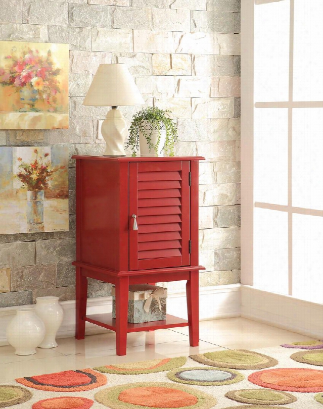 Hilda 97145 16" Square Floor Cabinet With Shutter Door Design Inside Shelf Botom Shelf Metal Hardware And Tapered Legs In Red