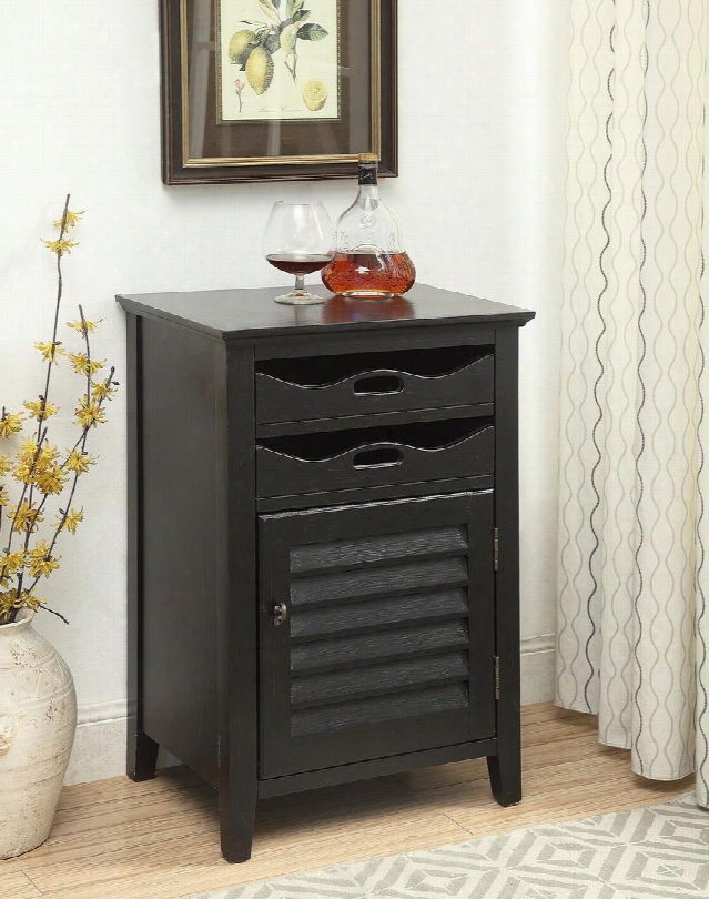 Holland 97130 20" Wine Cabinet With 2 Drawers 1 Shutter Door Wine Bottle Holder Mdf And Hardwood Legs In Antique Black