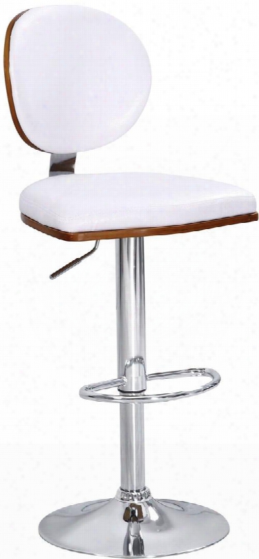 Javon Collection 96532 Set Of 2 24" - 32" Stools With Swivel Seat Adjustable Height Chrome Base Oval Back And Bycast Pu Leather Upholstery In White And