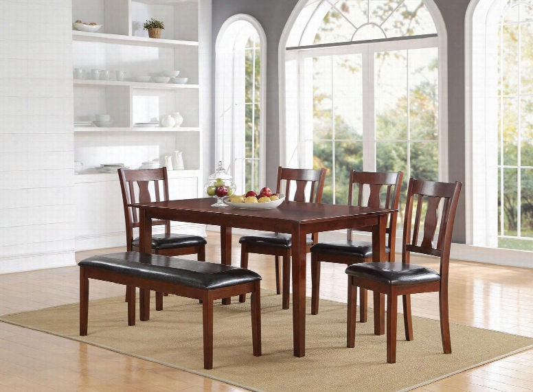 Jayden Collection 71735 6 Pc Dining Room Set With Pu Leather Upholstered Seats Fiddle-shape Chair Back Mindy Wood Veneers And Medium-density Fiberboard (mdf)