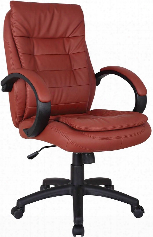 Jaye Collection 92176 19" - 23" Office Chair With Pneumatic Lift Nylon Base Casters Padded Arms Adjustable Height And Bycast Pu Leather Upholstery In Red