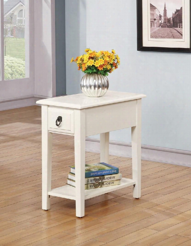 Jeana 80513 22" Ide Table With 1 Drawer Bottom Shelf Rectangular Shape Straight Legs Brass Hardware And Side Metal Drawer Glides In White