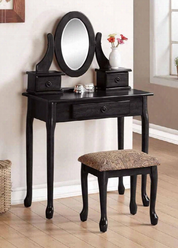 Jonas 90151 32" Vanity Set With 3 Drawers Irror Cushioned Sto Ol Cabriole Legs And Decorative Hardware In Black